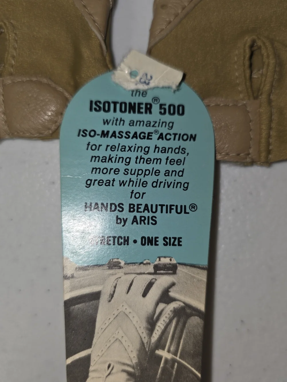 Vintage Aris Isotoner 500 Driving Gloves Camel Tan Stretch Leather OSFM